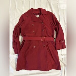 London Fog Burgundy Double-Breasted Trench Coat Size M Removable Lining